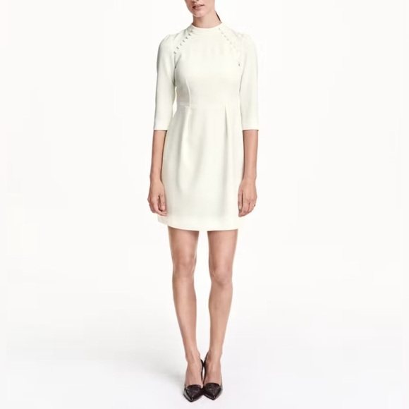 H&M White Sheath Prim British inspired Dress Mock Neck 3/4 Sleeves women's Small - Picture 1 of 10